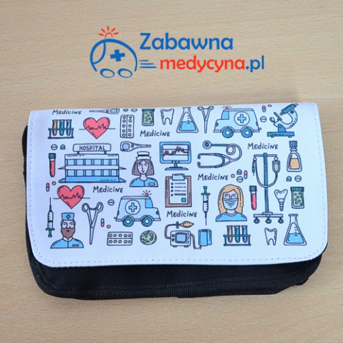 Kosmetyczka dla medyka oryginalna kosmetyczka piórnik dla medyka nadruk medyczny gadżet dla medyka położna studentka położnictwa pielęgniarka pielęgniarstwo medycyna lekarka lekarski ratownik ratownictwo medyczne dyżur szpital  karetka  na dyżur