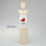 Duży ceramiczny anioł dla położnej z sercem