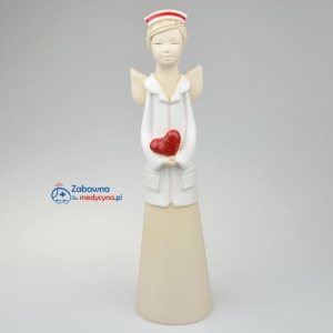 Duży ceramiczny anioł dla położnej z sercem