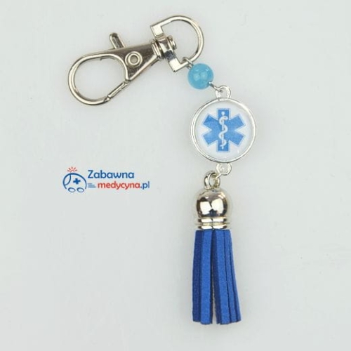 Brelok ESKULAP z niebieskim chwostem Brelok ESKULAP  brelok medyczny brelok dla medyka fajne super hit zimowe do kluczy ozdobne breloczki medyczne z eskulapem znakiem medycznym znak medyczny studia medyczne hit studentów medycyny super metalowe