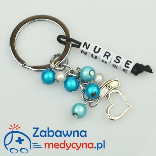 Brelok NURSE serce pielęgniarki unikatowy brelok pielęgniarski bryloczek serce pielęgniarka miłość praca brelok pielęgniarski sklep pielęgniarski pielegniarski strzykawka ozdobny niebieski błękitny metalowy nurse breloki pielegniarskie medyczne