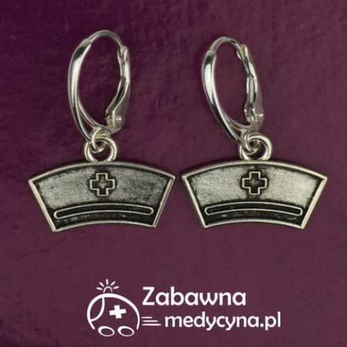 kolczyki sanitariuszki studentka ratownictwa medycznego kurs ratowniczka gadżet ratowniczy prezent kolczyki medyczne kolczyki srebrne bigle postarzane kolczyki z czepkiem sanitariuszki prezent choinka dzień kobiet