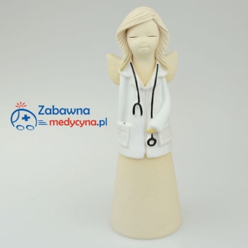 prezent studentka medycyny, gadżet do akademika medyka, akademik na półkę dla medyka, prezent dla Lekarki, Doktor Średni ceramiczny anioł dla lekarki długie włosy, aniołek lekarski Boże Narodzenie Walentynki Dzień Kobiet Mama Doktor