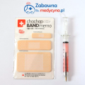 Karteczki plastry, karteczki memo, karteczki samoprzylepne, karteczki w kształcie plastrów, karteczki dla medyków, zestaw karteczki plastry i długopis strzykawka, długopis w kształcie strzykawki