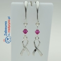 Kolczyki WSTĄŻKA i SWAROVSKI bicone (Fuchsia) srebro 925 - symbol walki z rakiem rak pielęgniarka onkologiczna onkologia onkologiczny wstążka wstazka z okazji wygrania z rakiem profilaktyka raka piersi, studentka fizjoterapii lub masażu