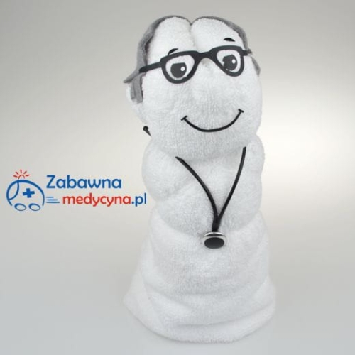 Ręcznik zwijak lekarz, podziękowanie dla lekarza, doktor z ręcznika bawełnianego, gadżet dla lekarza/doktora.