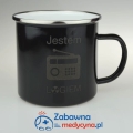 Kubek emaliowany JESTEM RADIOLOGIEM czarny - kubek dla radiologa, radiologów, kubek radiologiczny. Kubek na prezent urodzinowy dla radiologa.