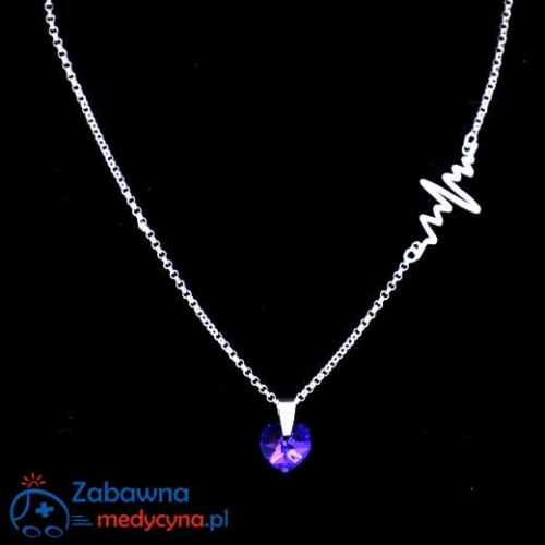 Naszyjnik Swarovski heliotrope EKG srebro 925, naszyjnik serce EKG swarovski, kardiogram,  prezent studentka medycyny,  naszyjnik ze srebra próby 925, ekg swarovski, naszyjnik ze swarovskim medyk EKG