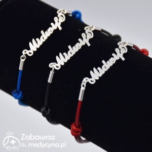 MIDWIFE bransoletka Położna napis na sznurku ze srebrem 925