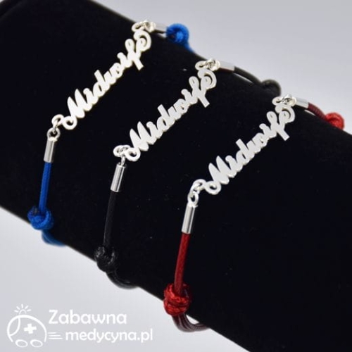 MIDWIFE położna bransoletka na sznurku ze srebrem 925 położnej   bransoletka dla położnej  prezent dla położnej prezenty położna studentka położnictwa biżuteria biżuteria dla położnej  polozna  wzór położna  napis położna nie czepek położniczy  nie czepek