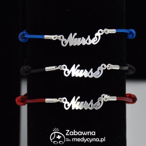 NURSE pielęgniarka bransoletka na sznurku ze srebrem 925 -pielęgniarstwo  bransoletka dla pielęgniarki -prezent dla pielęgniarki- studentka pielęgniarstwa biżuteria dla pielegniarki- wzór pielegniarka  napis pielęgniarka nie czepek pielęgniarski