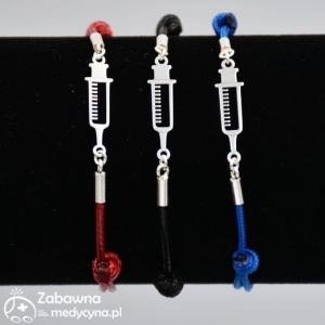 STRZYKAWKA bransoletka pielęgniarki na sznurku ze srebrem 925