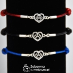 SERCE ŁAPKA bransoletka sznurkowa dla studentów weterynarii ze srebrem 925