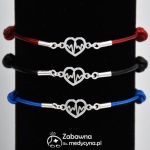 SERCE EKG mini bransoletka medyczna sznurkowa ze srebrem 925