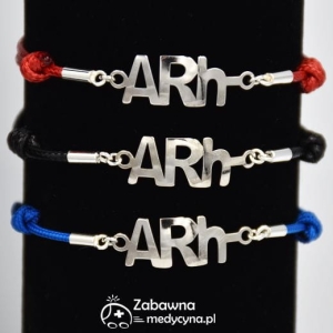 Grupa krwi A RH minus bransoletka medyczna z grupą krwi na sznurku ze srebrem 925