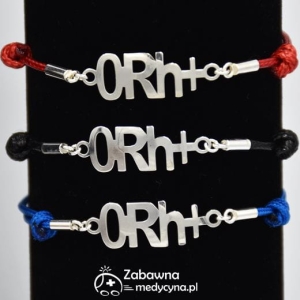 Grupa krwi 0 RH+ bransoletka medyczna z grupą krwi na sznurku ze srebrem 925