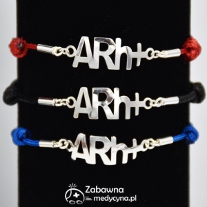 Grupa krwi A RH plus bransoletka medyczna z grupą krwi na sznurku ze srebrem 925