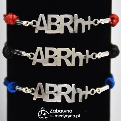 Bransoletka sznurkowa z grupą krwi AB Rh+ srebro 925 prezent grupa krwi zabawna medycyna krew krwiodawstwo prezent bransoletka studentka medycyny fizjoterapia prezent dla krwiodawcy na wojnę super bransoletka HIT