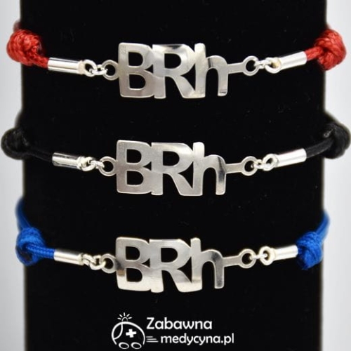 Bransoletka sznurkowa z grupą krwi BRH- (srebro 925)-matura- biologia-genetyka-szpital-karetka-ratownik-ratownictwo- opiekunka- grupa krwi- grupa B rh minus-B RH minus-B RH - - serce anatomiczne-bransoletka medyczna-pielęgniarka