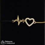 Puls serca i serduszko z cyrkoniami pozłacana bransoletka medyczna ze srebra 925