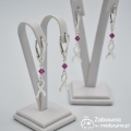 Kolczyki WSTĄŻKA i SWAROVSKI bicone (Fuchsia) srebro 925 - symbol walki z rakiem rak pielęgniarka onkologiczna onkologia onkologiczny wstążka wstazka z okazji wygrania z rakiem profilaktyka raka piersi, studentka fizjoterapii lub masażu