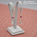 Kolczyki WSTĄŻKA i SWAROVSKI bicone (Fuchsia) srebro 925 - symbol walki z rakiem rak pielęgniarka onkologiczna onkologia onkologiczny wstążka wstazka z okazji wygrania z rakiem profilaktyka raka piersi, studentka fizjoterapii lub masażu