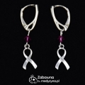 Kolczyki WSTĄŻKA i SWAROVSKI bicone (Fuchsia) srebro 925 - symbol walki z rakiem rak pielęgniarka onkologiczna onkologia onkologiczny wstążka wstazka z okazji wygrania z rakiem profilaktyka raka piersi, studentka fizjoterapii lub masażu