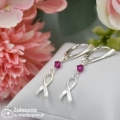 Kolczyki WSTĄŻKA i SWAROVSKI bicone (Fuchsia) srebro 925 - symbol walki z rakiem rak pielęgniarka onkologiczna onkologia onkologiczny wstążka wstazka z okazji wygrania z rakiem profilaktyka raka piersi, studentka fizjoterapii lub masażu