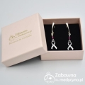 Kolczyki WSTĄŻKA i SWAROVSKI bicone (Fuchsia) srebro 925 - symbol walki z rakiem rak pielęgniarka onkologiczna onkologia onkologiczny wstążka wstazka z okazji wygrania z rakiem profilaktyka raka piersi, studentka fizjoterapii lub masażu