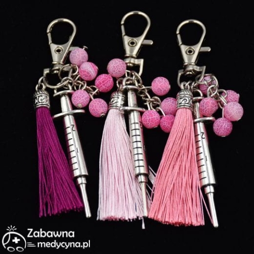 Brelok strzykawka z koralikami i chwostem, strzykawka, pielęgniarka, dla pielęgniarki