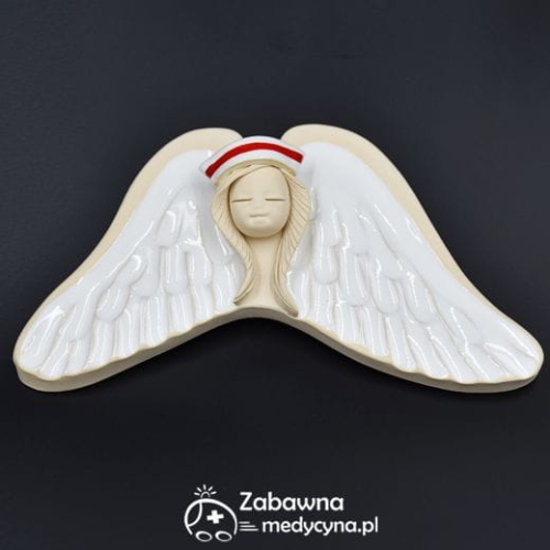 Ceramiczna mała położna, anioł położna do powieszenia, aniołek dla położnej, ceramiczny aniołek, prezent dla położnej, prezenty dla służby zdrowia, upominek dla medyka, prezent dla emerytowanej położnej, figurka dla położnej