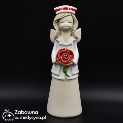 Średni ceramiczny anioł dla położnej z różą (długie włosy), położna, anioł dla położnej, studentka położnictwa, podziękowanie dla położnej, prezent dla położnej, położna 2021, położna Boże Narodzenie