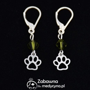Kolczyki miłośnika zwierząt ŁAPKA SWAROVSKI (olivine) srebro 925