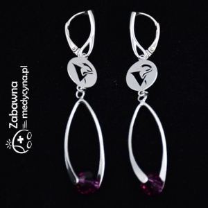 Kolczyki długie WETERYNARIA Swarovski Fuchsia srebro 925