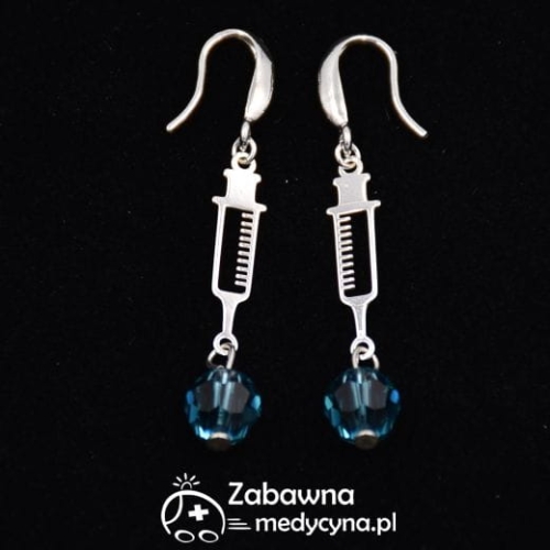 Kolczyki pielęgniarskie STRZYKAWKA ze swarovskim srebro 925, kolczyk dla pielęgniarki kolczyki dla studentki pielęgniarstwa medyczny ślub  medyczna impreza hit biżuteria ze strzykawką technik weterynarii kolczyki hit super panna młoda