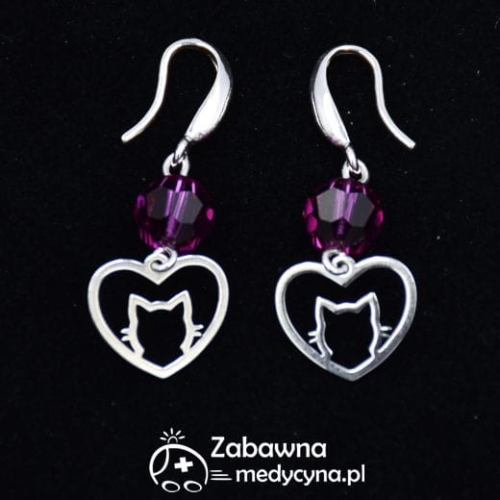 Kolczyki KOTEK Swarovski różowy srebro 925 kot kotek kolczyki kotek kocie kolczyki prezent dla studentki weterynarii biżuteria z kotem kocie kolczyki z kotem kolczyki kotek serce kotek kolczyki swarovski różowy ciemnoróżowy biżuteria kociary 2022