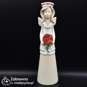 Duży ceramiczny anioł dla położnej z różą (długie włosy)