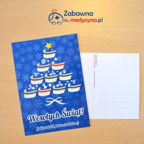 Kartka świąteczna "Jaki zawód, taka choinka :)". Oryginalna kartka świąteczna dla pielęgniarki i położnej, pocztówka na święta, medyczna kartka świąteczna, czepek pielęgniarski, czepek położniczy, kartka na Święta Bożego Narodzenia.