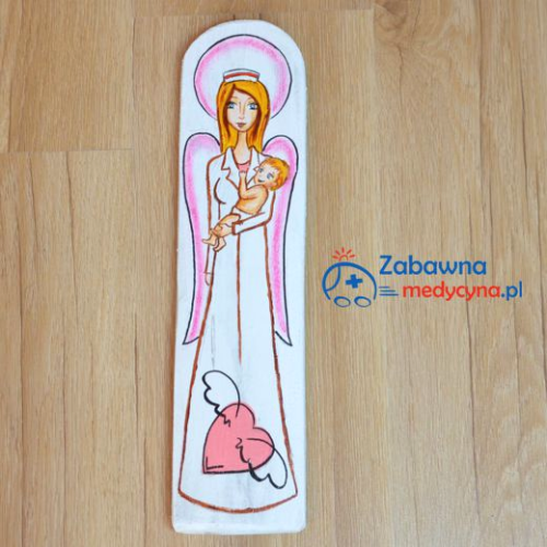 Anioł dobrego porodu, anioł dla położnej, drewniany anioł, anioł z drewna dla położnej, podziękowanie dla położnej, prezent dla położnej