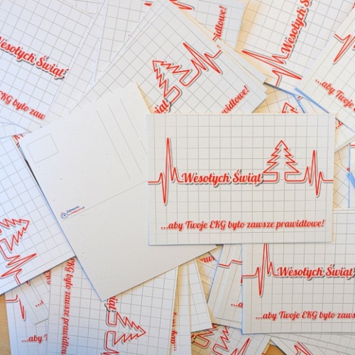 Komplet pocztówek, kartek pocztowych dla medyka - aby Twoje EKG było zawsze prawidłowe! Kartka na święta, pocztówka świąteczna, kartka z życzeniami, kartka na Boże Narodzenie.