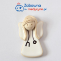 Mały ceramiczny anioł lekarka ze stetoskopem, figurka lekarka, prezent dla lekarki, aniołek lekarka, anioł z ceramiki, podziękowanie dla lekarza, elegancki prezent dla lekarzy.